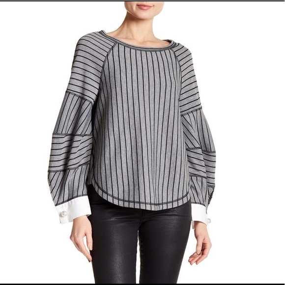 Laundry By Shelli Segal Tops - Laundry by Shelli Segal Wide Stripe Pearl cuff top